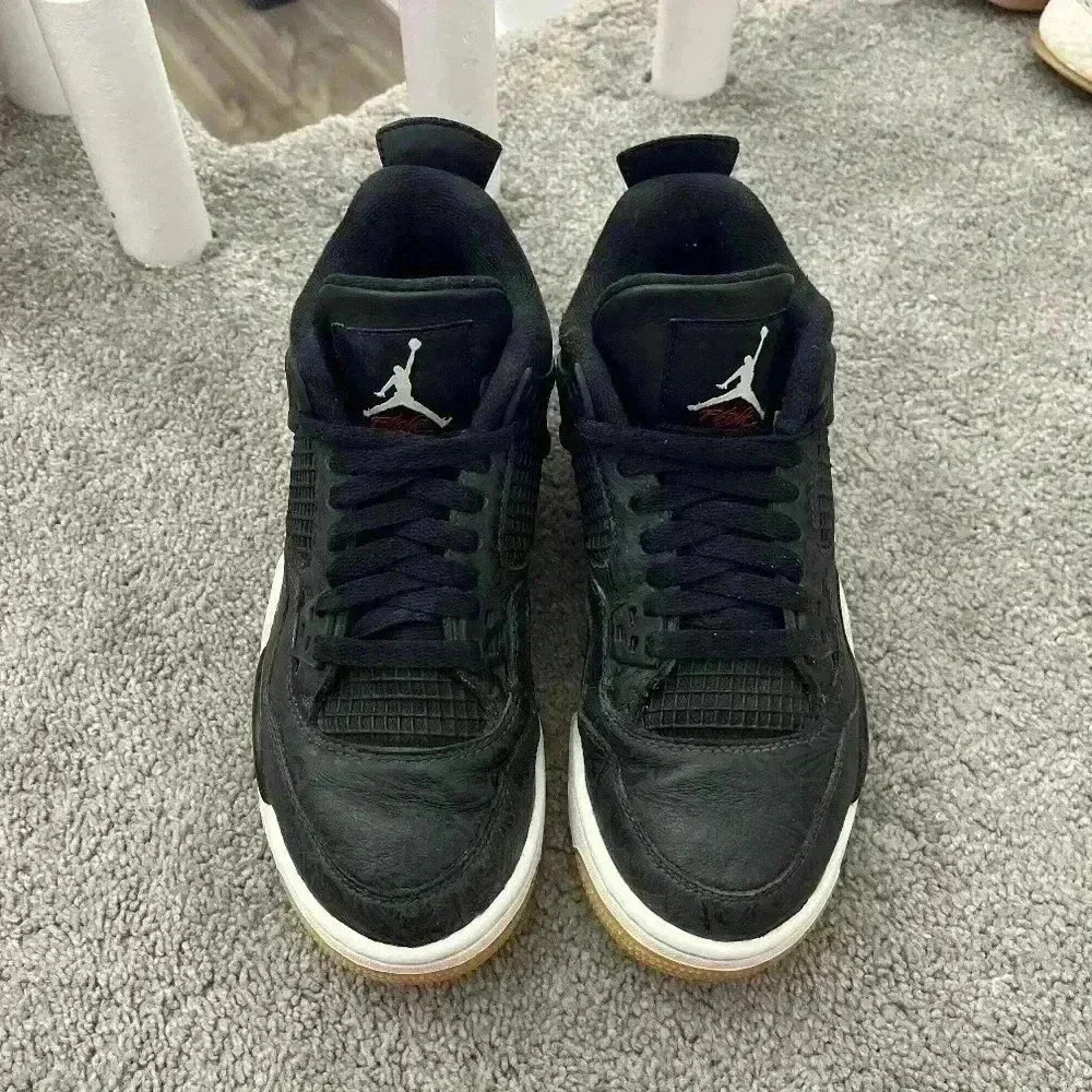 Sz 5.5 gs Jordan 4 Retro Mid Laser black gum bottom athletic sneaker streetwear - Picture 3 of 8